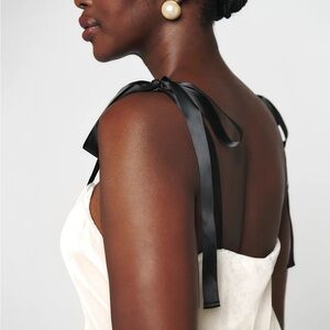 Reformation Cream Dress with Black Ribbon Detail